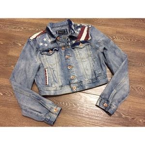 Rue 21 Jean Jacket Flag Stars & Stripes Size L